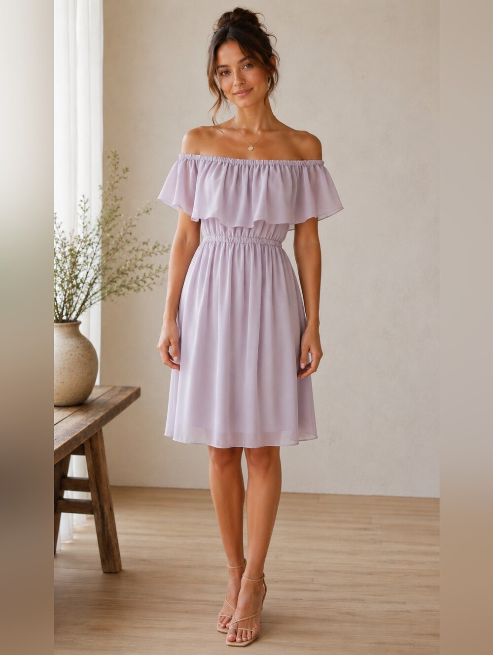 Wilfred Off Shoulder Chiffon Midi Dress